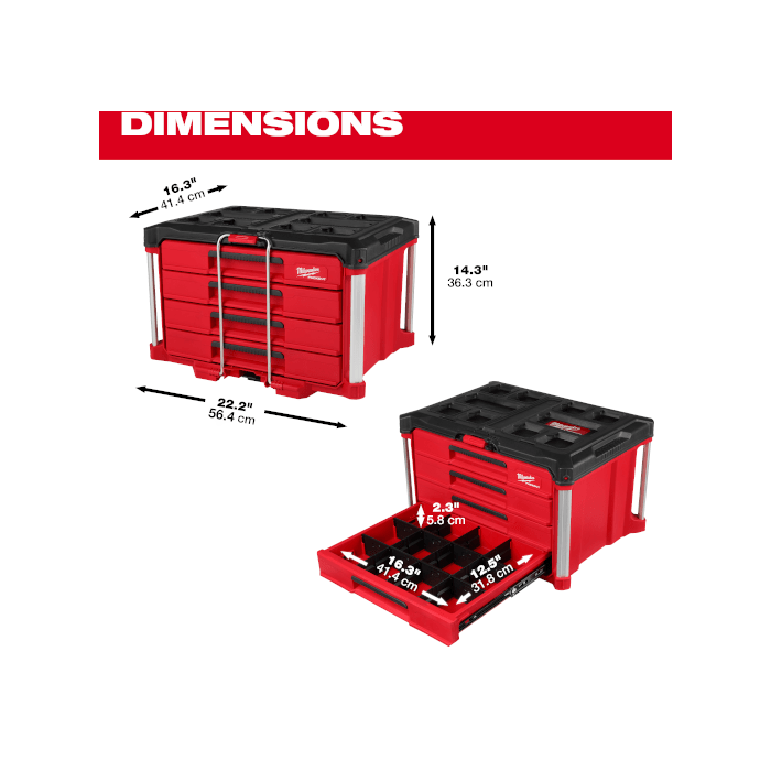 「PackOut」 Milwaukee Tool |ミルウォーキーツール パックアウト 引き出し収納 4段 48 - 22 - 8444 - MisakaZoo