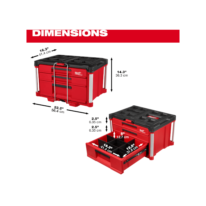 「PackOut」 Milwaukee Tool |ミルウォーキーツール パックアウト マルチサイズ引き出し収納 3段 48 - 22 - 8447 - MisakaZoo