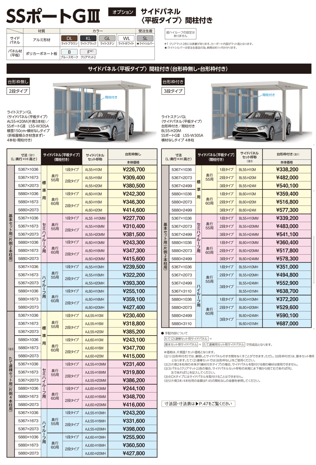 耐積雪100cmタイプ [L55-W55SA｜サイズ5432mm x 5470mm｜Aタイプ基本セット 2台用] ダイセン(Daisen) カーポート SSポートGIII - MisakaZoo