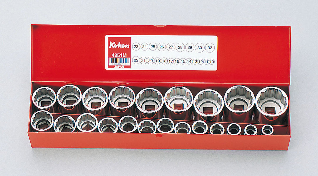 [4251A] Ko-ken(コーケン) 1/2"(12.7mm)SQ. ソケットセット 18ヶ組 セット品18個 - MisakaZoo
