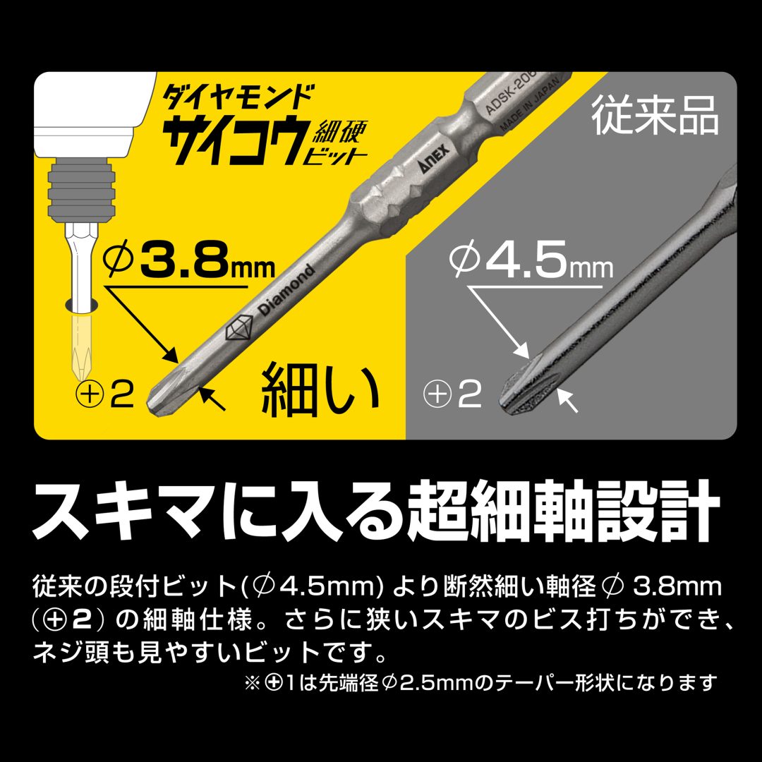 ADSK-1065 ダイヤモンドサイコウ (細硬) ビット ＋1×65