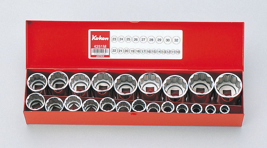 [4251M] Ko-ken(コーケン) 1/2"(12.7mm)SQ. ソケットセット 22ヶ組 セット品22個 - MisakaZoo