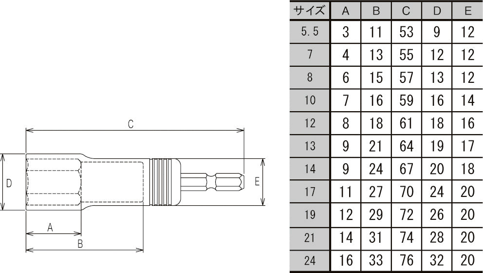[TSK-SD7S-6K〜TSK-SD55S-6K] タジマ(TAJIMA) SDソケット ショート 6角 単品（全11サイズ）