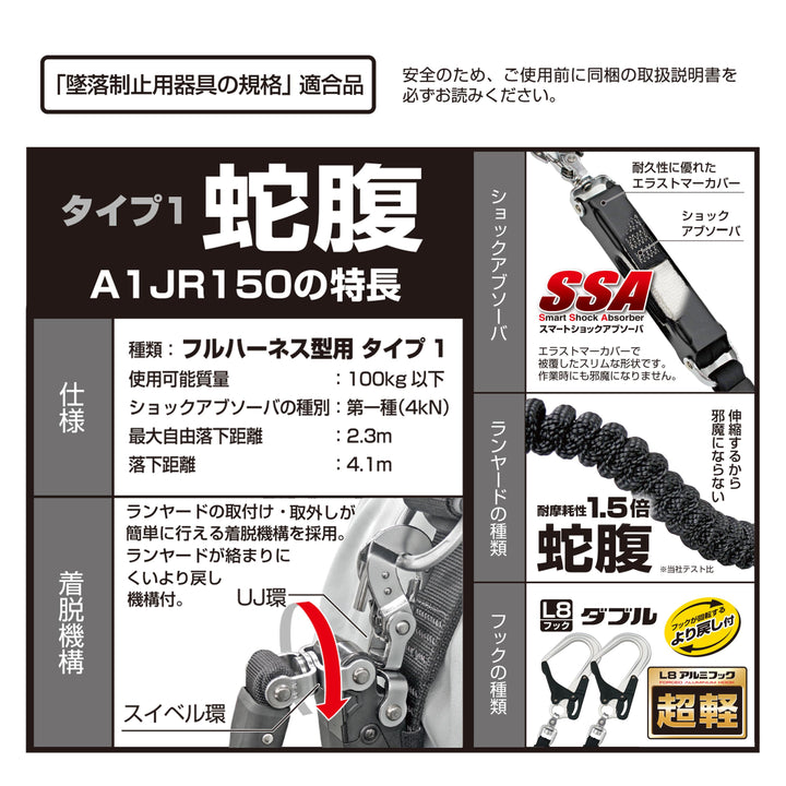 [A1JR150-WL8BK] タジマ(TAJIMA) ハーネス用蛇腹 L8ダブル 単品1個