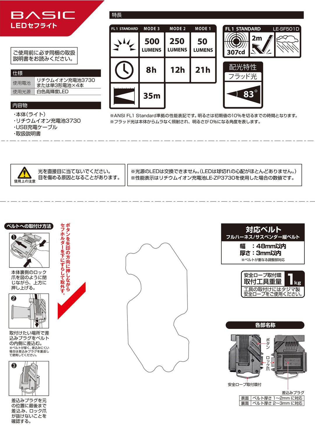 [LE-SF501D-SP] タジマ(TAJIMA) セフワークライト SF 500lm フラッド照射 3730セット セット品2点