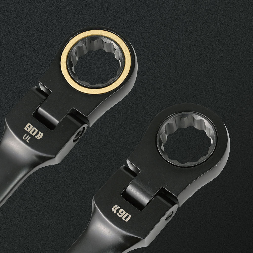 [CWL-7S-BG] KUROKIN 黒金(Black & Gold) 首振りラチェットコンビネーションレンチ7本セット 1セット