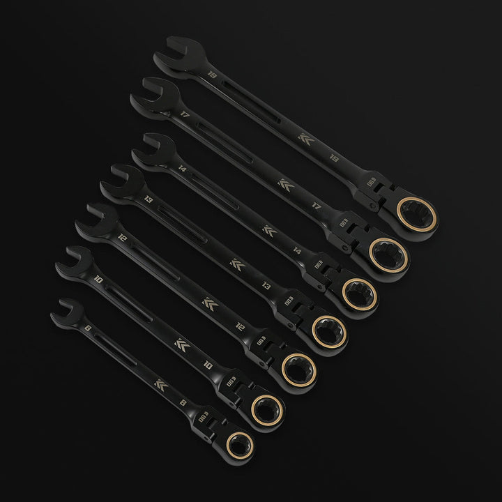 [CWL-08-BG] KUROKIN 黒金(Black & Gold) 首振りラチェットコンビネーションレンチ 8mm 単品1丁