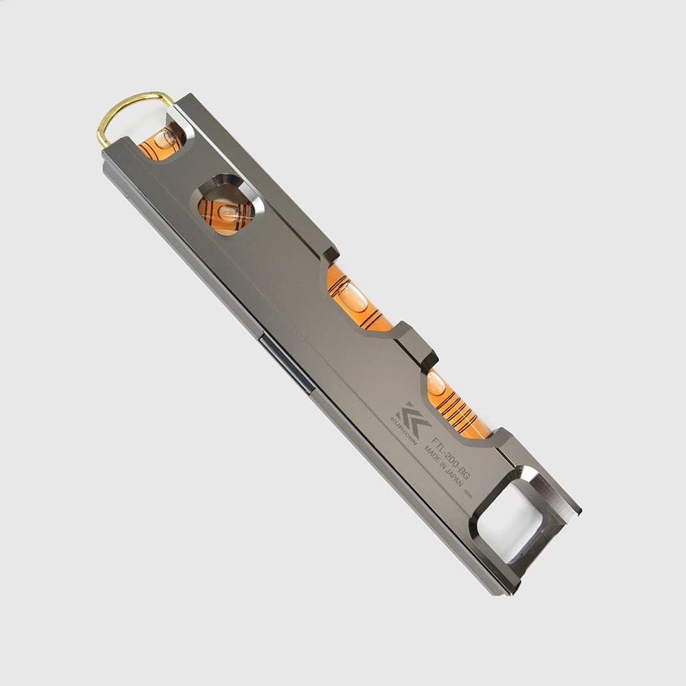 [FTL-200-BG] KUROKIN 黒金(Black & Gold) アルミ水平器（二穴・スリム）200mm 単品1個