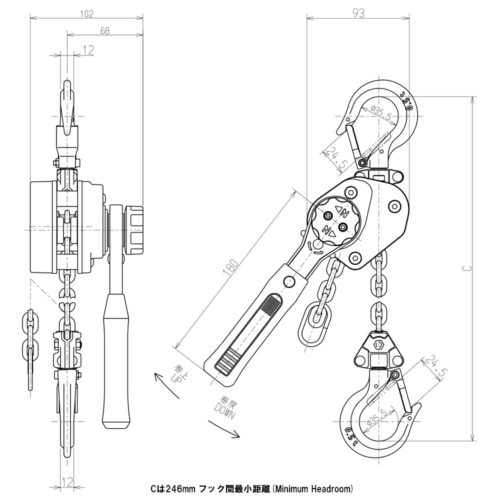 <tc>キトー(Kito)</tc> 手扳葫蘆 LX005 500kg