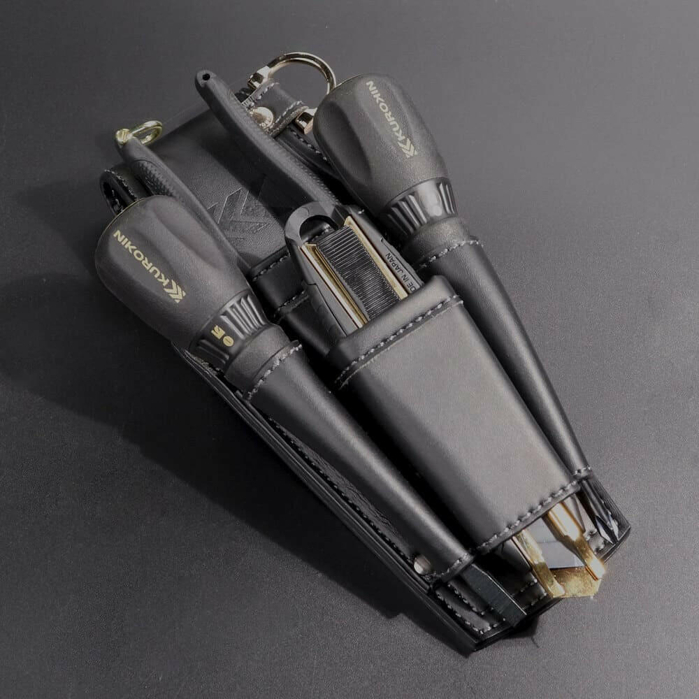 [AH-72BG] KUROKIN 黒金(Black & Gold) ドライバーペンチホルダー2段 LIGHT PU LEATHER SERIES 単品1個 - MisakaZoo
