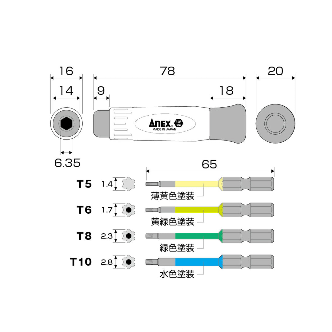 アネックス(Anex) 3610-S1 精密ドライバーヘクスローブセット ４本組（ビット差替式） - MisakaZoo