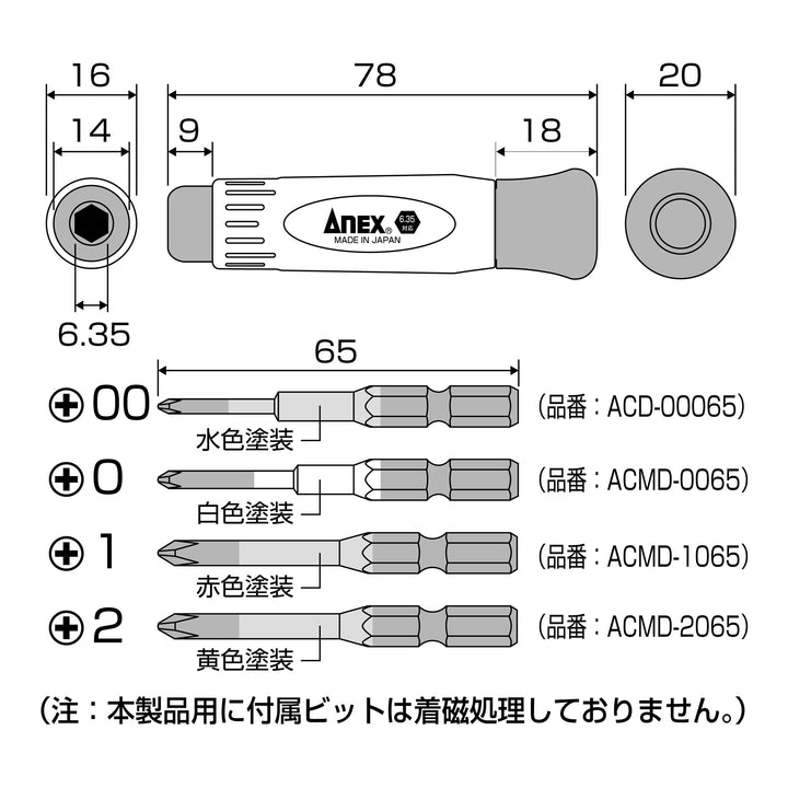 アネックス(Anex) 3614 精密ドライバーハンドル（ビット差替式） - MisakaZoo