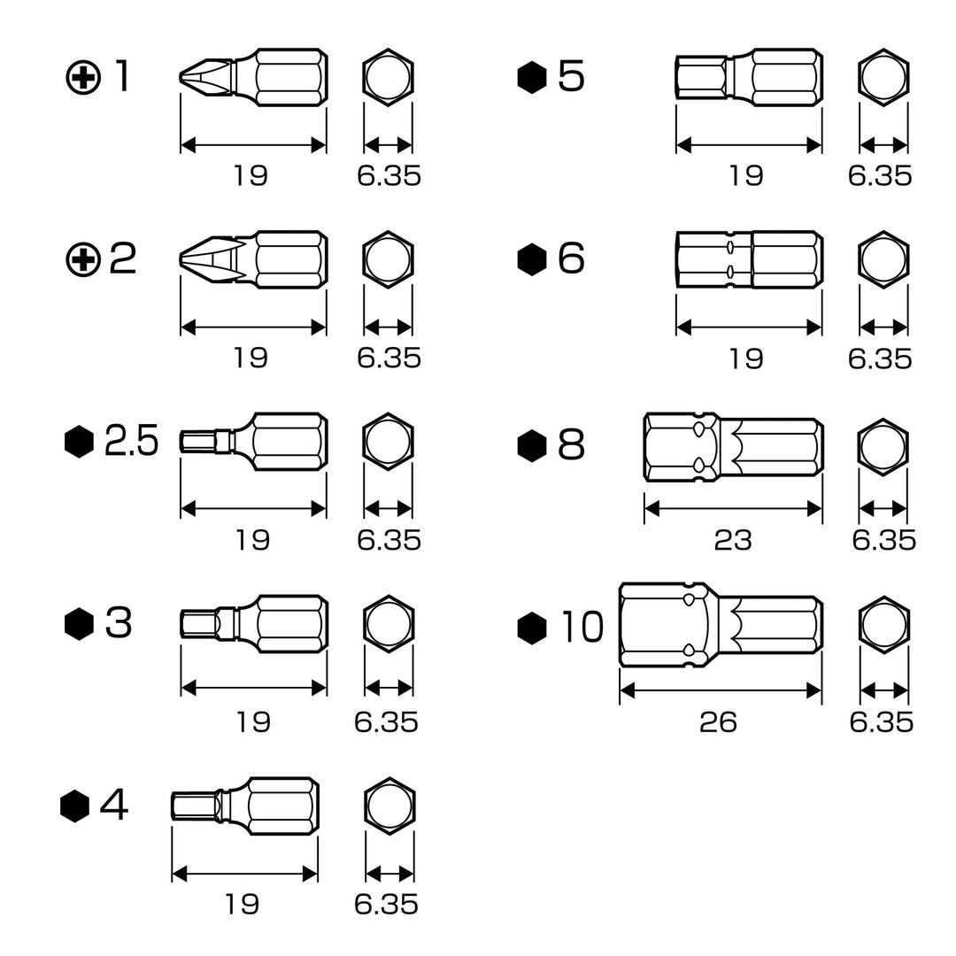 アネックス(Anex) AK-51P-B9H 溝付超短ビット プラス＆六角レンチ9PCS （手動ドライバー用） - MisakaZoo