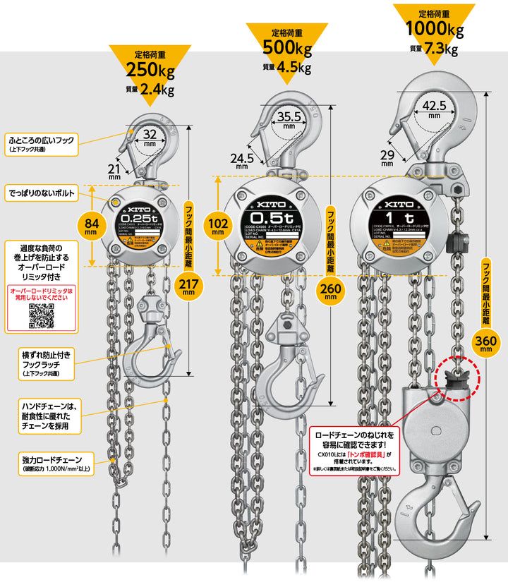 <tc>キトー(Kito)</tc> Palan à chaîne CX003 250kg