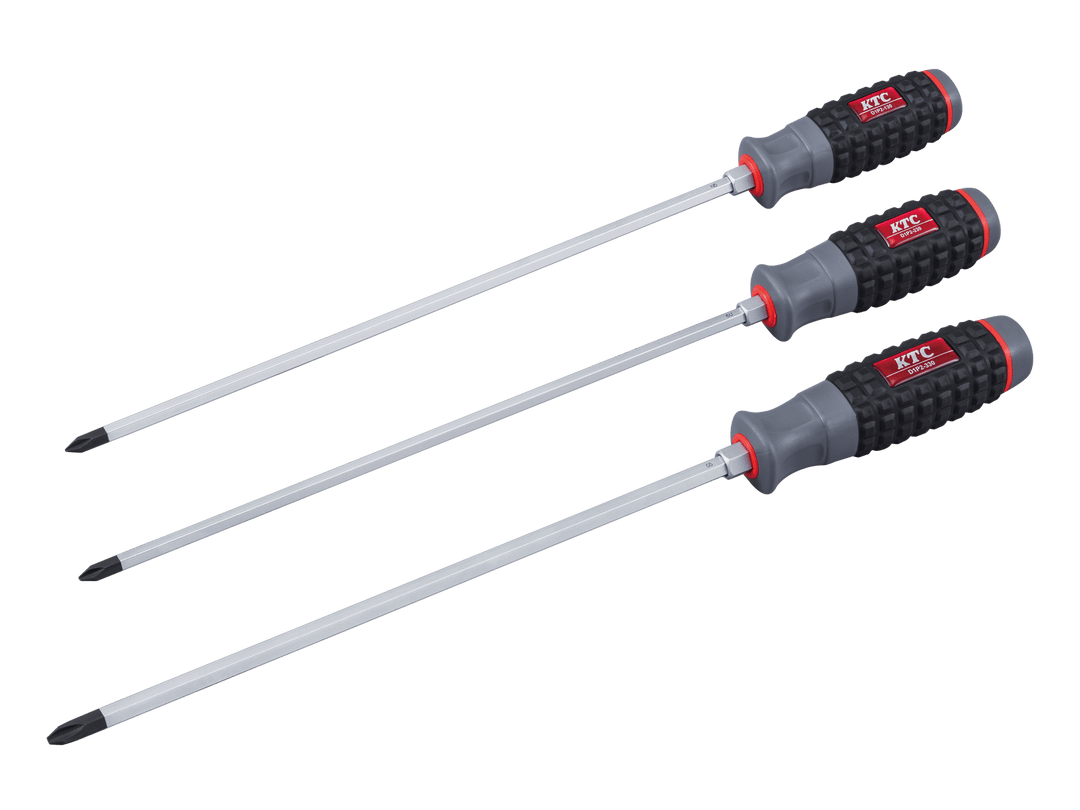 [D1P2-130] KTC(京都機械工具)樹脂柄ドライバロング軸 クロス貫通タイプ（対辺10mm・番手No.1） 単品1本 - MisakaZoo