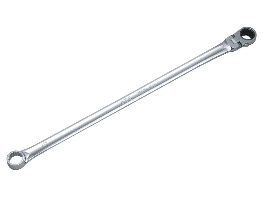 [MR15L-17F] KTC(京都機械工具)超ロングラチェットめがねレンチ（首振りタイプ）（対辺17mm・全長435mm・D126） 単品1本 - MisakaZoo