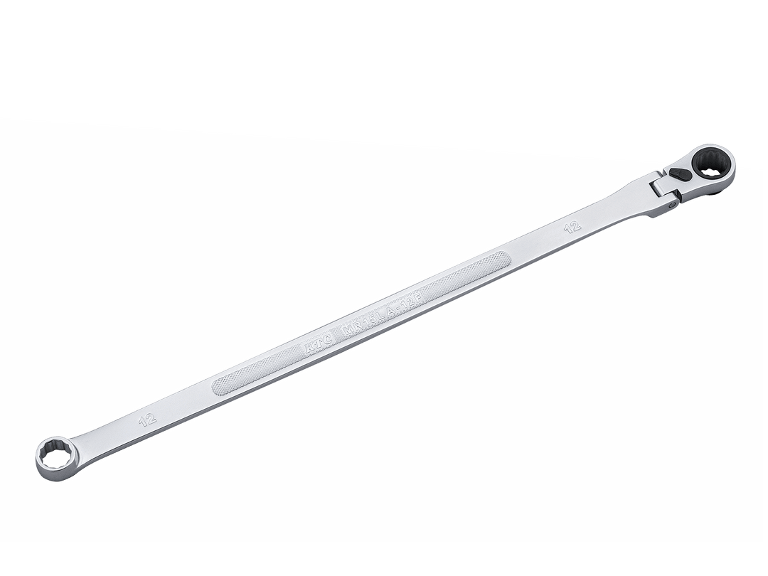 [MR15LA-12F] KTC(京都機械工具)超ロングラチェットめがねレンチ（首振りタイプ）（対辺12mm・全長350mm・D119.2） 単品1本 - MisakaZoo