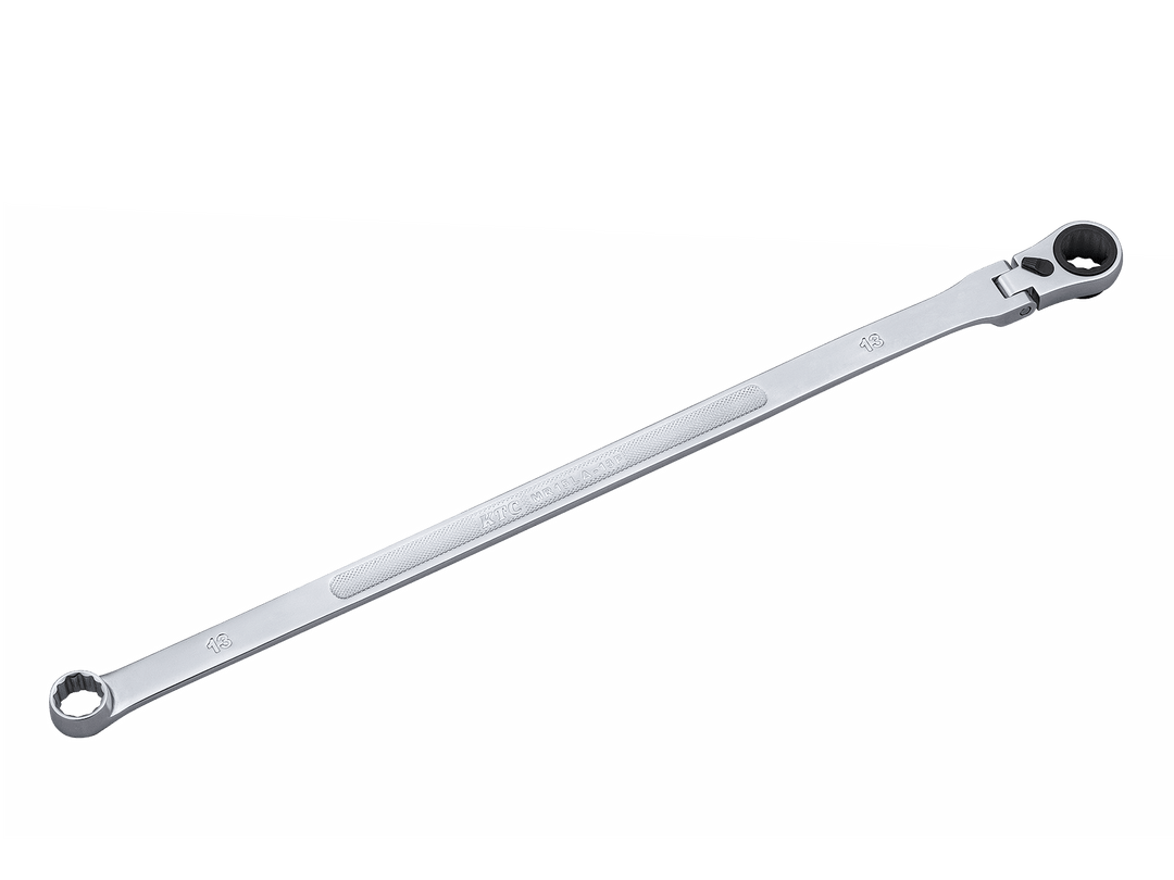 [MR15LA-13F] KTC(京都機械工具)超ロングラチェットめがねレンチ（首振りタイプ）（対辺13mm・全長380mm・D119.3） 単品1本 - MisakaZoo