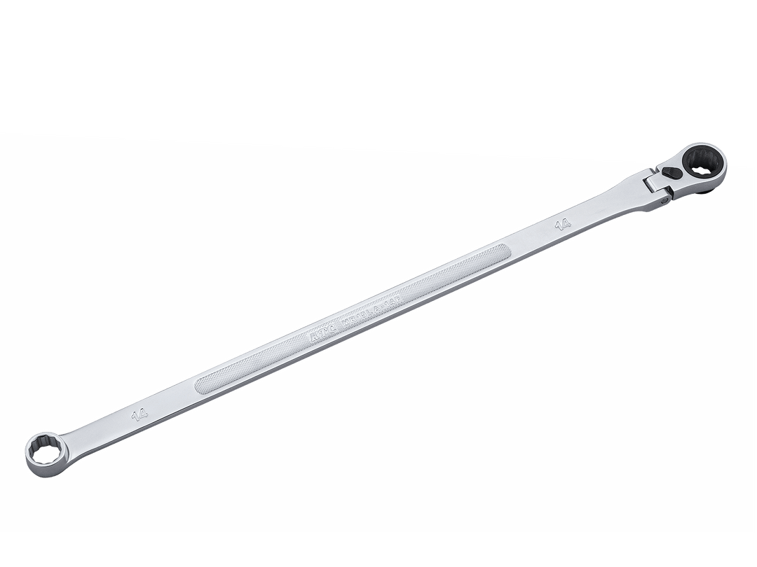 [MR15LA-14F] KTC(京都機械工具)超ロングラチェットめがねレンチ（首振りタイプ）（対辺14mm・全長405mm・D121.8） 単品1本 - MisakaZoo