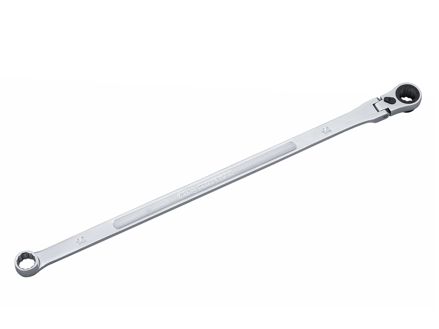 [MR15LA-14F] KTC(京都機械工具)超ロングラチェットめがねレンチ（首振りタイプ）（対辺14mm・全長405mm・D121.8） 単品1本 - MisakaZoo