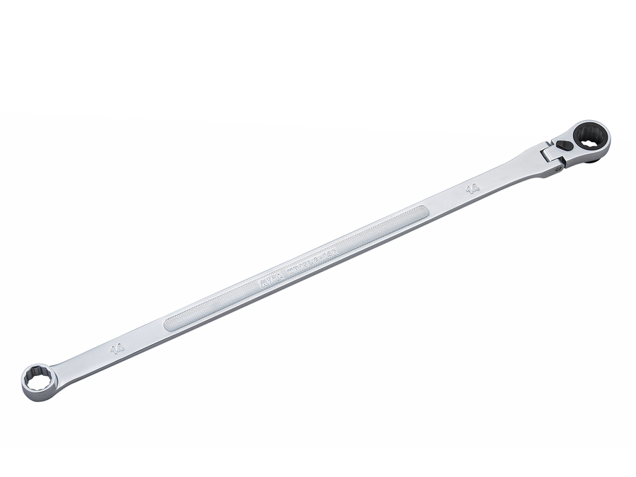 [MR15LA-14F] KTC(京都機械工具)超ロングラチェットめがねレンチ（首振りタイプ）（対辺14mm・全長405mm・D121.8） 単品1本 - MisakaZoo