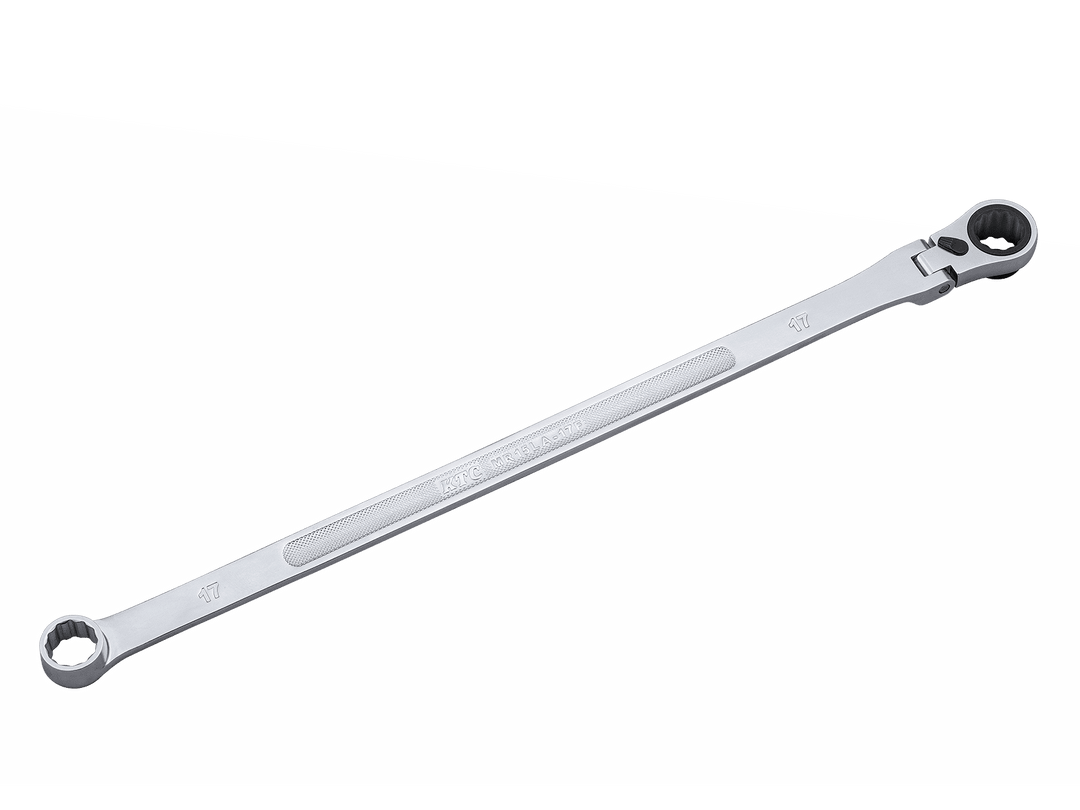 [MR15LA-17F] KTC(京都機械工具)超ロングラチェットめがねレンチ（首振りタイプ）（対辺17mm・全長435mm・D125.9） 単品1本 - MisakaZoo