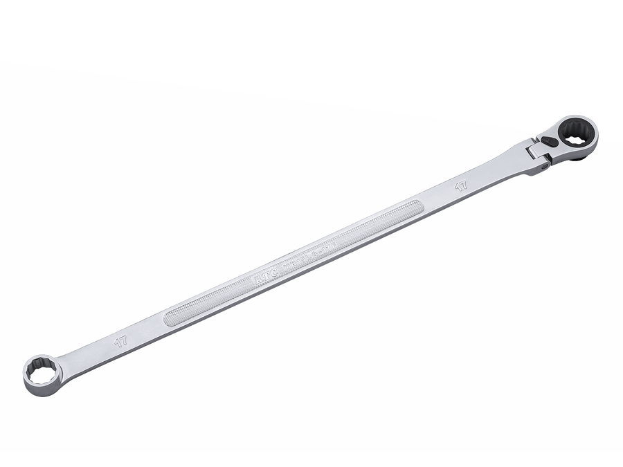 [MR15LA-17F] KTC(京都機械工具)超ロングラチェットめがねレンチ（首振りタイプ）（対辺17mm・全長435mm・D125.9） 単品1本 - MisakaZoo