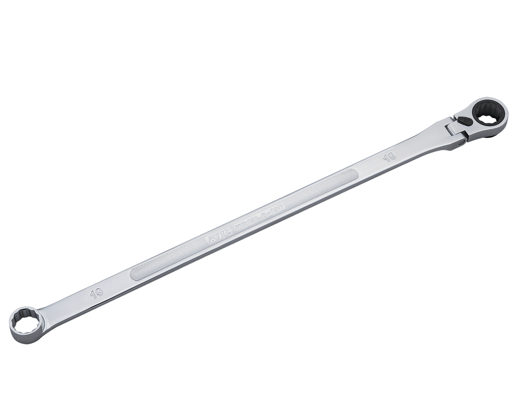 [MR15LA-19F] KTC(京都機械工具)超ロングラチェットめがねレンチ（首振りタイプ）（対辺19mm・全長460mm・D127.8） 単品1本 - MisakaZoo