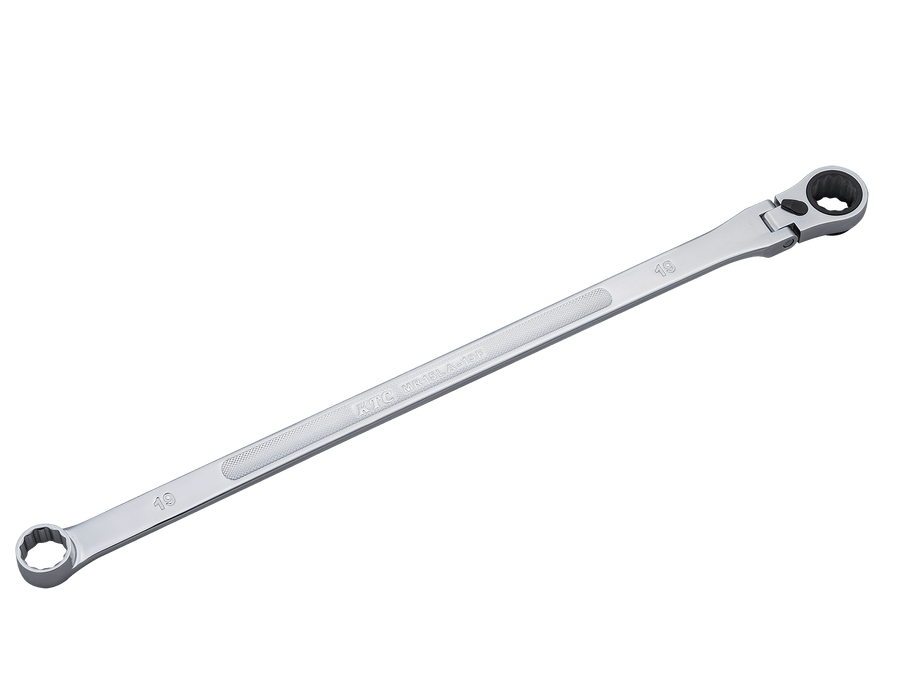 [MR15LA-19F] KTC(京都機械工具)超ロングラチェットめがねレンチ（首振りタイプ）（対辺19mm・全長460mm・D127.8） 単品1本 - MisakaZoo
