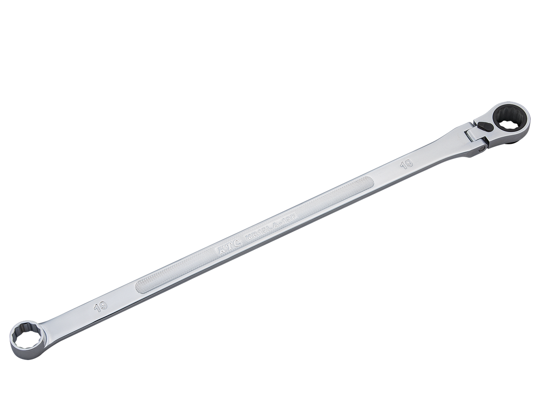 [MR15LA-19F] KTC(京都機械工具)超ロングラチェットめがねレンチ（首振りタイプ）（対辺19mm・全長460mm・D127.8） 単品1本 - MisakaZoo