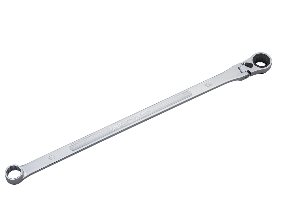 [MR15LA-19F] KTC(京都機械工具)超ロングラチェットめがねレンチ（首振りタイプ）（対辺19mm・全長460mm・D127.8） 単品1本 - MisakaZoo