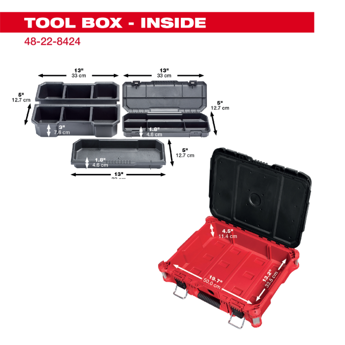 &quot;แพ็คออกไป&quot; <tc>Milwaukee Tool</tc> กล่องเครื่องมือ PACKOUT™ (ขนาดกลาง) 48-22-8424