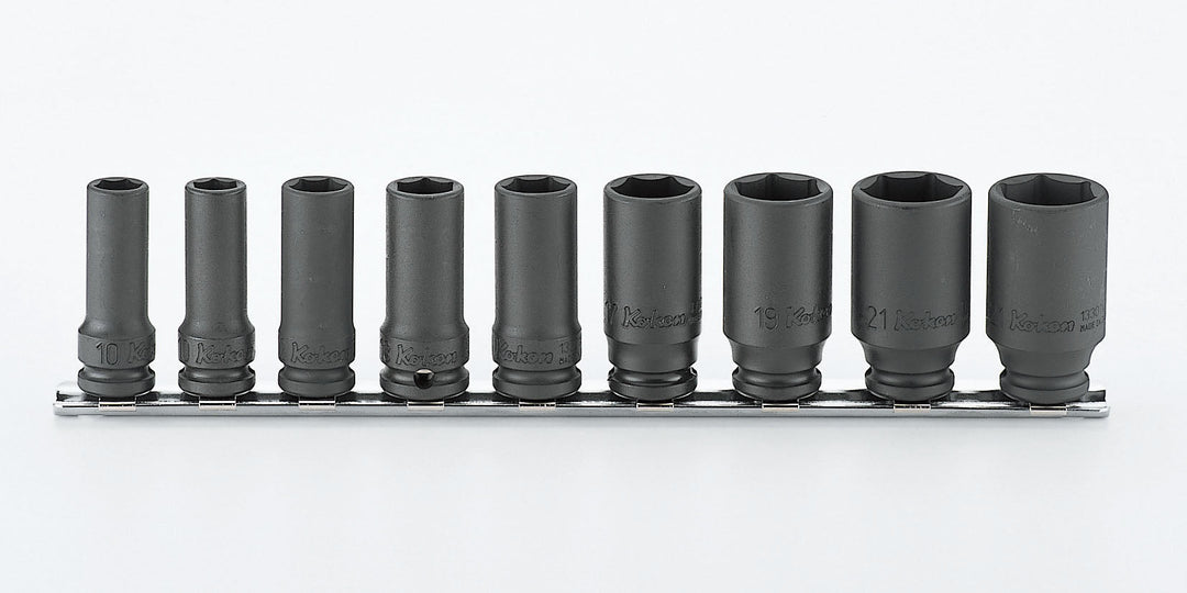 [RS13301X/9] Ko-ken(コーケン) 3/8"(9.5mm)SQ. インパクト6角セミディープソケット(薄肉)レールセット 9ヶ組 セット品9個 - MisakaZoo