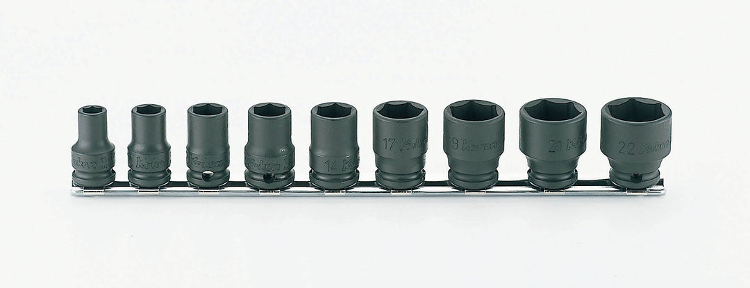 [RS13401M/9] Ko-ken(コーケン) 3/8"(9.5mm)SQ. インパクト6角ソケット(薄肉)レールセット 9ヶ組 セット品9個 - MisakaZoo