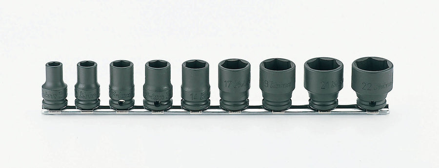 [RS13401M/9] Ko-ken(コーケン) 3/8"(9.5mm)SQ. インパクト6角ソケット(薄肉)レールセット 9ヶ組 セット品9個 - MisakaZoo