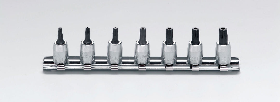 [RS2025/7-HOLE] Ko-ken(コーケン) 1/4"(6.35mm)SQ. イジリ止めトルクスビットソケットレールセット 全長28mm 7ヶ組 セット品7個 - MisakaZoo