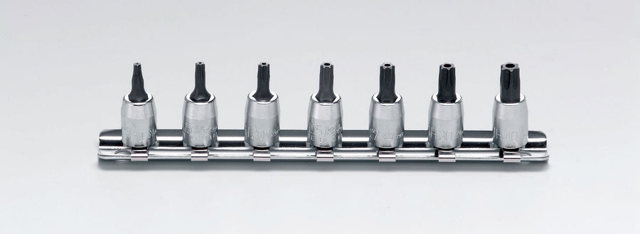 [RS2025/7-HOLE] Ko-ken(コーケン) 1/4"(6.35mm)SQ. イジリ止めトルクスビットソケットレールセット 全長28mm 7ヶ組 セット品7個 - MisakaZoo