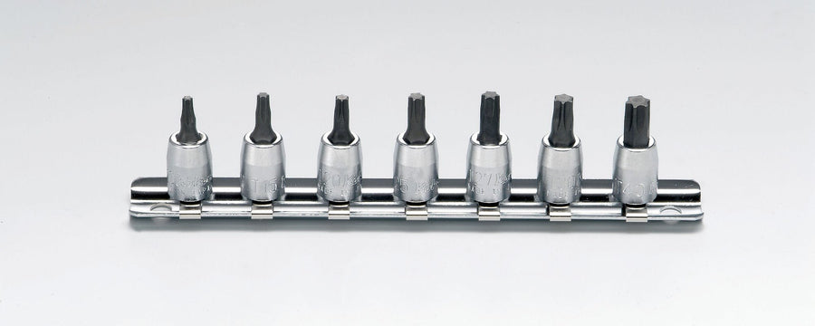 [RS2025/7-L28] Ko-ken(コーケン) 1/4"(6.35mm)SQ. トルクスビットソケットレールセット 全長28mm 7ヶ組 セット品7個 - MisakaZoo