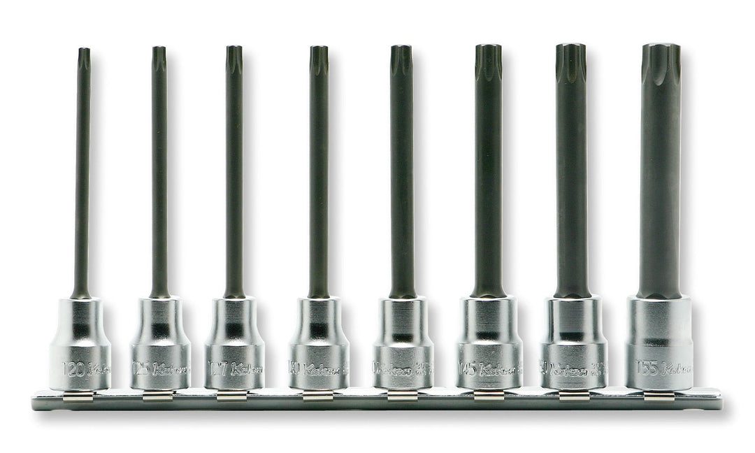 [RS3025/8-L100RH] Ko-ken(コーケン) 3/8"(9.5mm)SQ. イジリ止めトルクスビットソケット(丸軸)レールセット 8ヶ組 セット品8個 - MisakaZoo