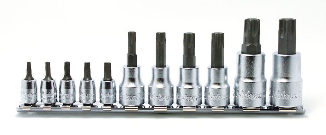 [RSX025/11-IP] Ko-ken(コーケン) 1/4"&3/8"&1/2"SQ. トルクスプラスビットソケットレールセット 11ヶ組 セット品11個 - MisakaZoo