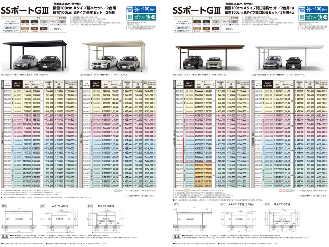 [L55-W55SA｜サイズ5432mm x 5470mm｜Aタイプ基本セット 2台用] ダイセン(Daisen) カーポート SSポートGIII 耐積雪100cmタイプ